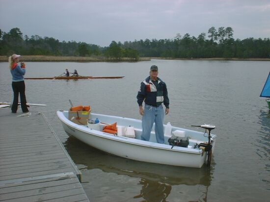 Wayne Yeargin in his Omega 14 which was our committee boat. The Omega 